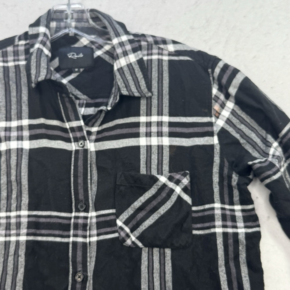 Rails Milo Button Up Shirt Women's Medium Black Ivory Plaid Cowgirl LS **Flaw - Picture 9 of 12